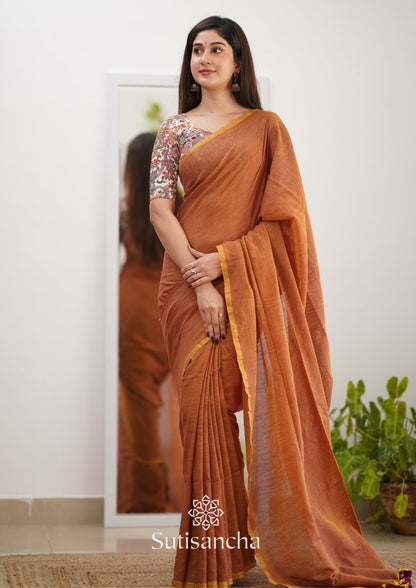 Dhiyona SS Sutisancha Rust Orange Cotton Saree Designer work Blouse