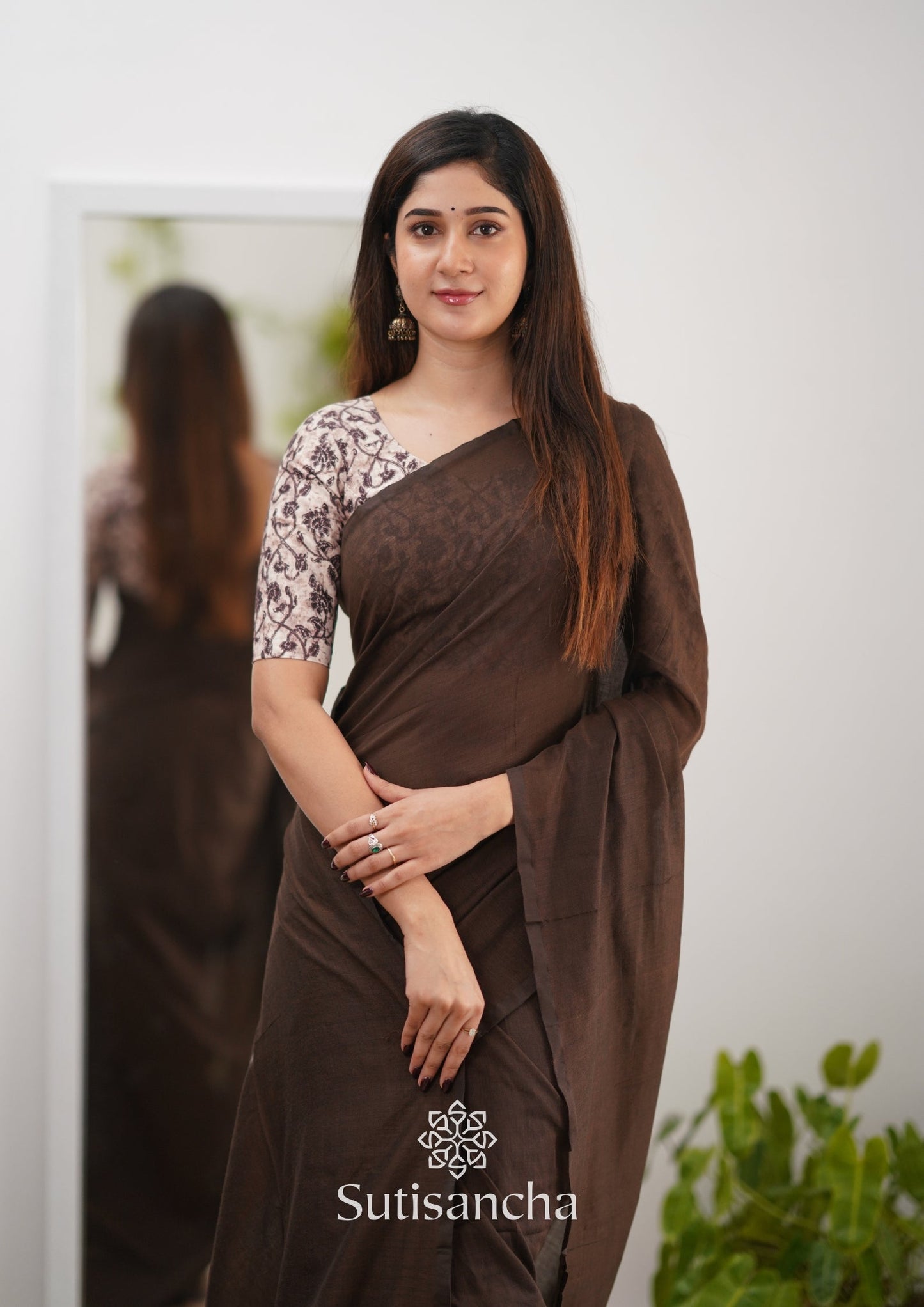 Dhiyona SS Sutisancha Cofee Handloom Cotton Saree & Designer Blouse