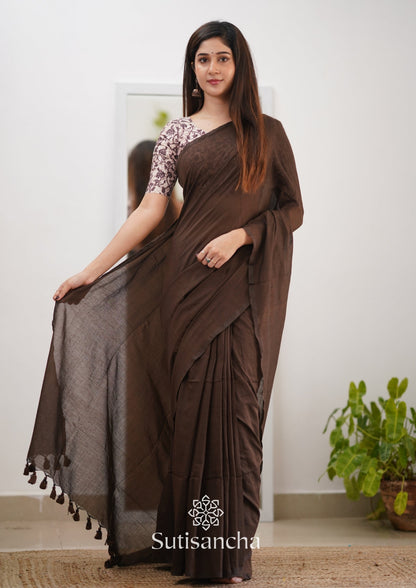 Dhiyona SS Sutisancha Cofee Handloom Cotton Saree & Designer Blouse
