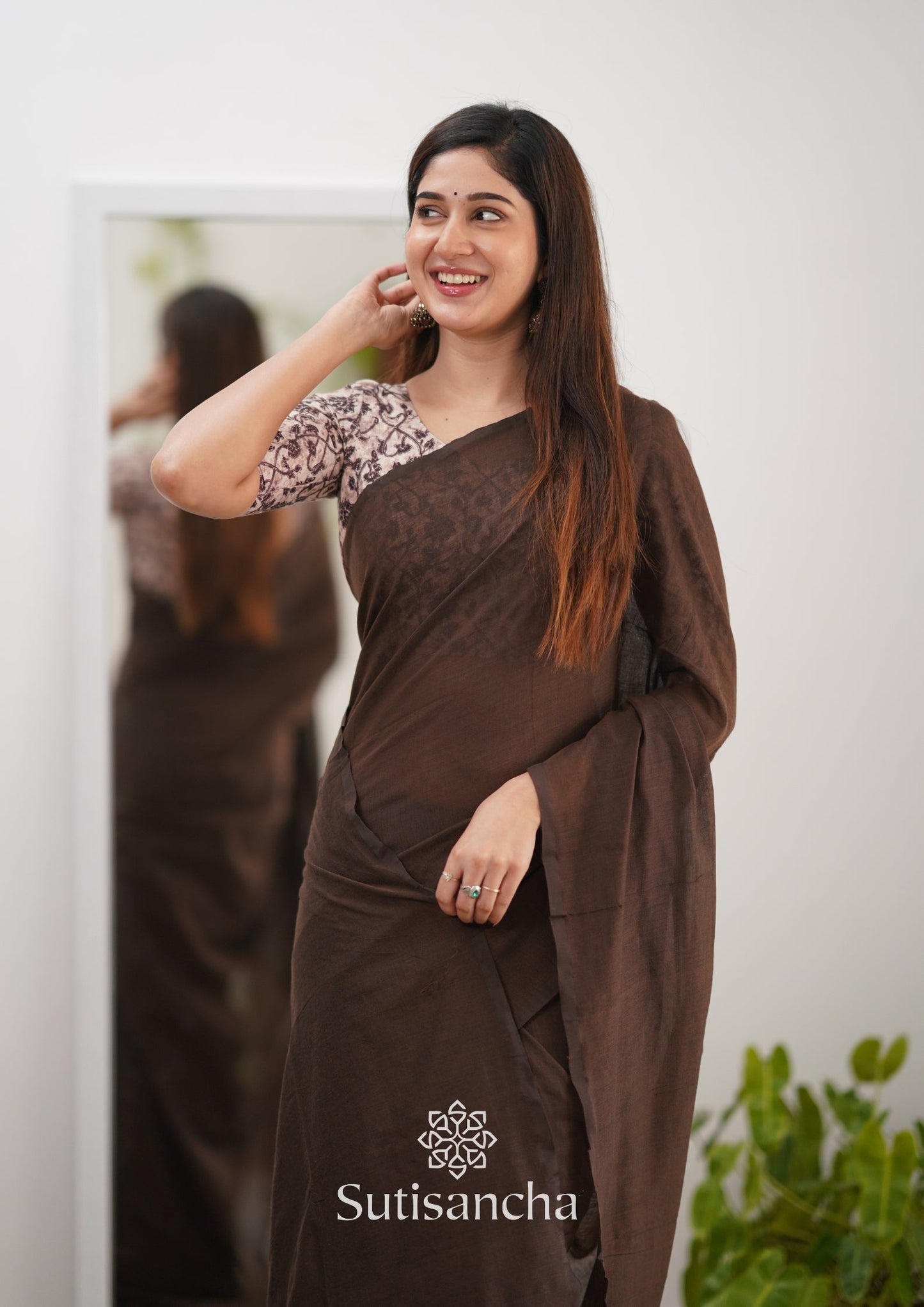 Dhiyona SS Sutisancha Cofee Handloom Cotton Saree & Designer Blouse
