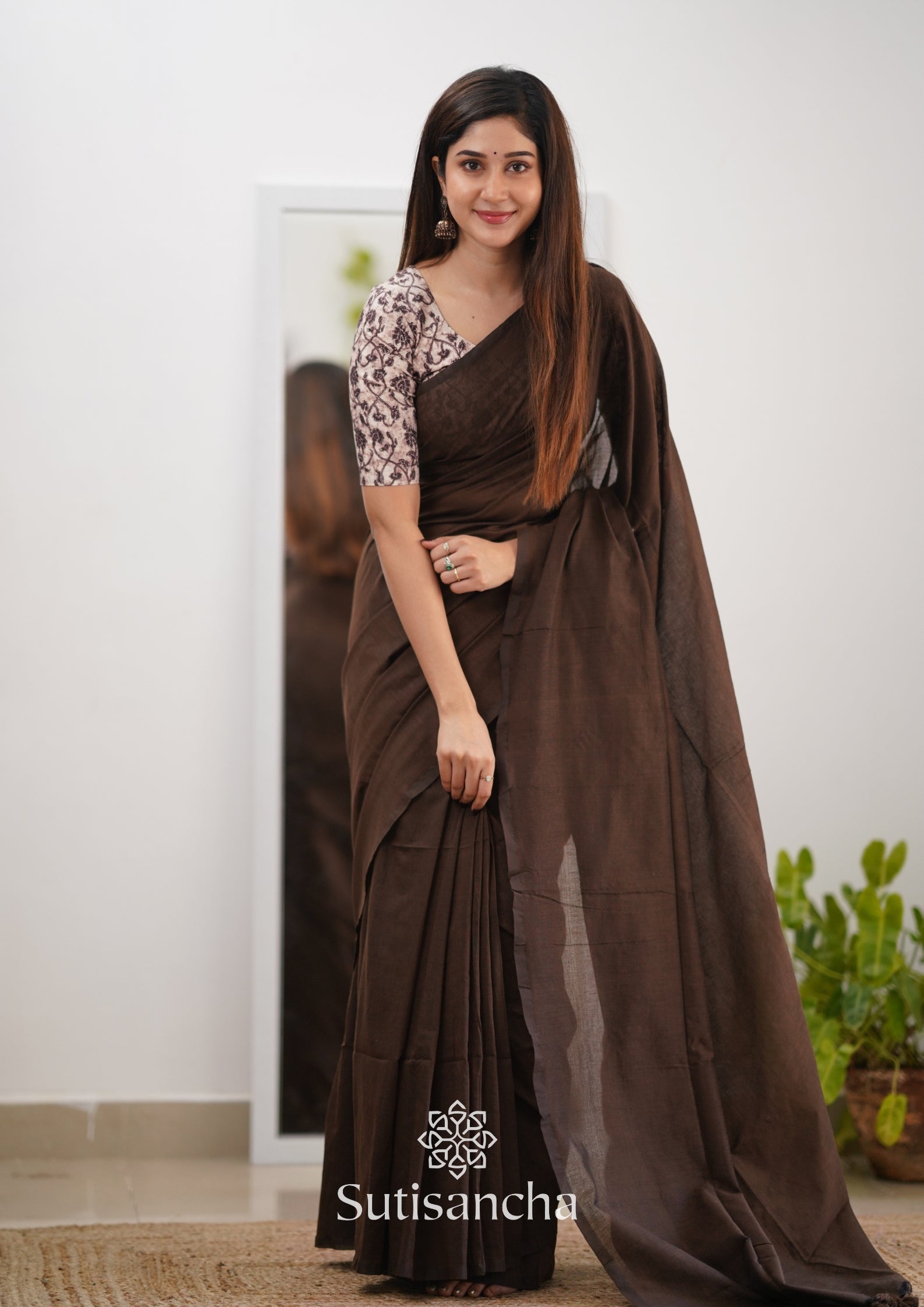 Dhiyona SS Sutisancha Cofee Handloom Cotton Saree & Designer Blouse