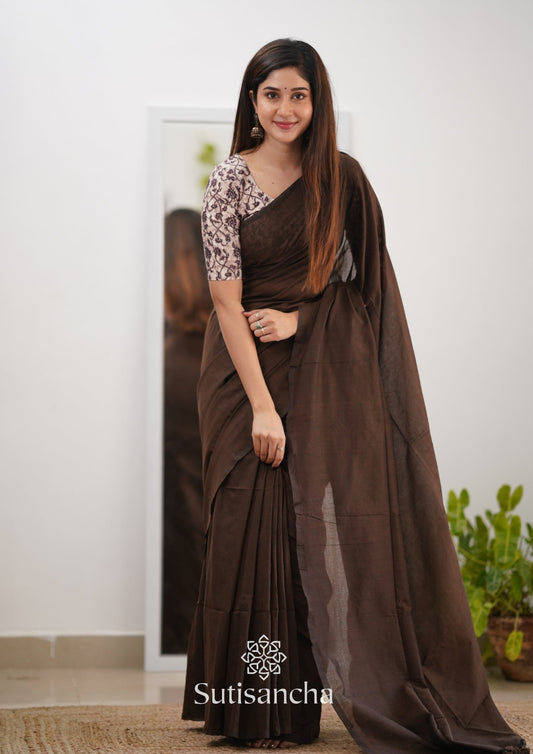 Dhiyona SS Sutisancha Cofee Handloom Cotton Saree & Designer Blouse