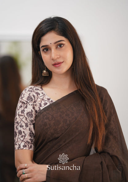 Dhiyona SS Sutisancha Cofee Handloom Cotton Saree & Designer Blouse