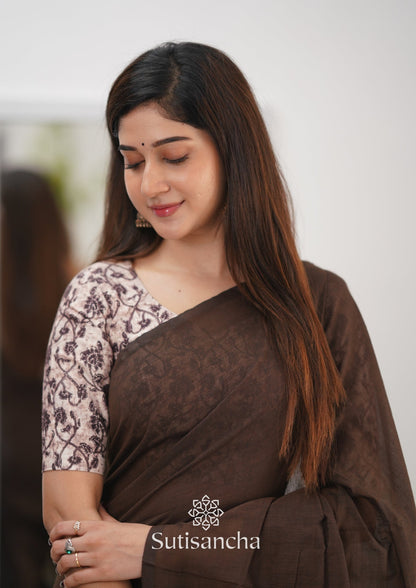 Dhiyona SS Sutisancha Cofee Handloom Cotton Saree & Designer Blouse
