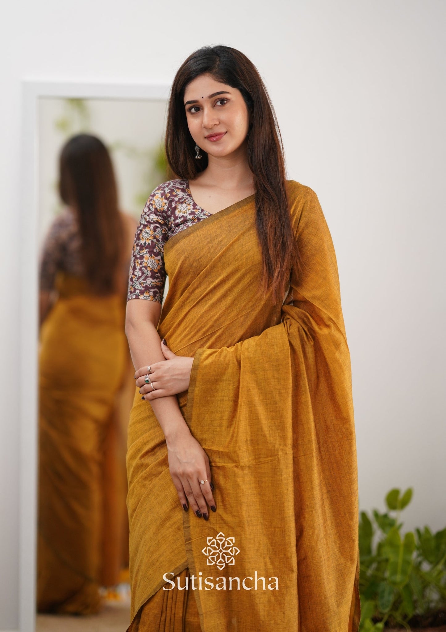 Dhiyona SS Sutisancha Mustard Handloom Cotton Saree & Designer Blouse