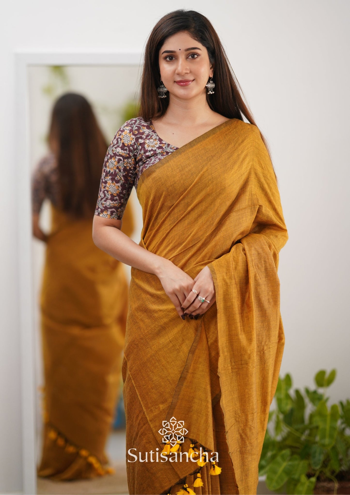 Dhiyona SS Sutisancha Mustard Handloom Cotton Saree & Designer Blouse