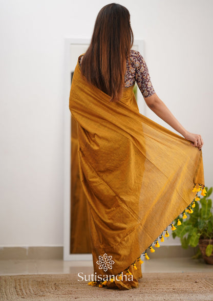 Dhiyona SS Sutisancha Mustard Handloom Cotton Saree & Designer Blouse