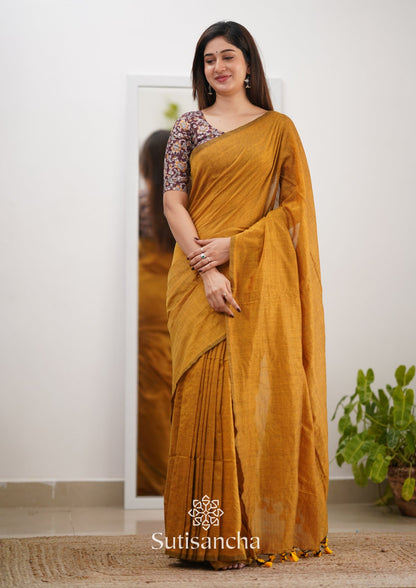 Dhiyona SS Sutisancha Mustard Handloom Cotton Saree & Designer Blouse