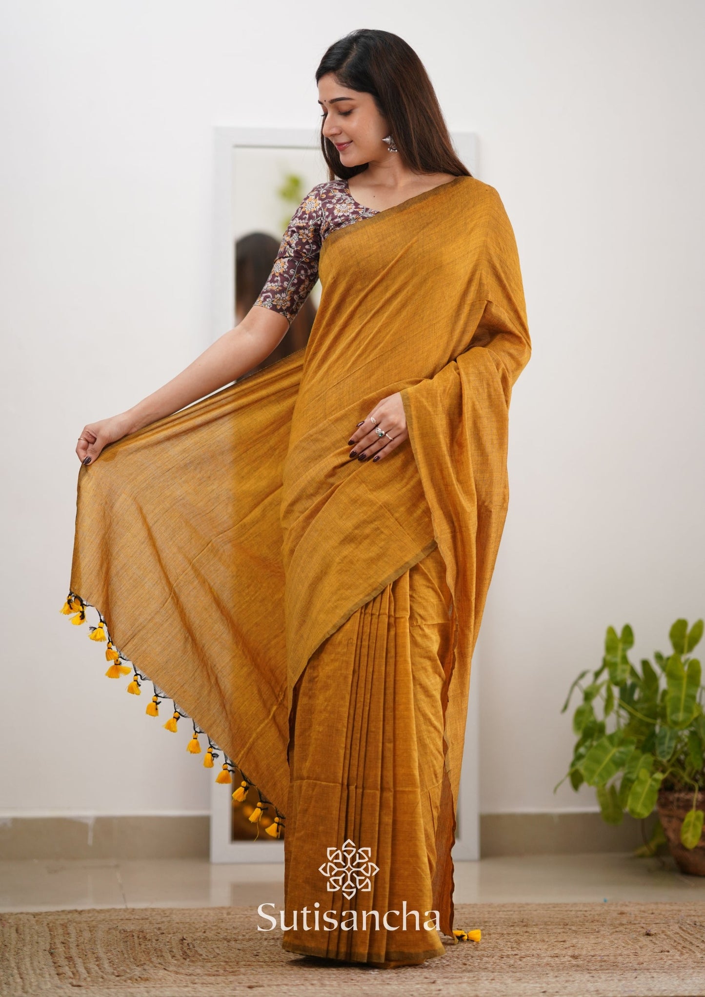 Dhiyona SS Sutisancha Mustard Handloom Cotton Saree & Designer Blouse