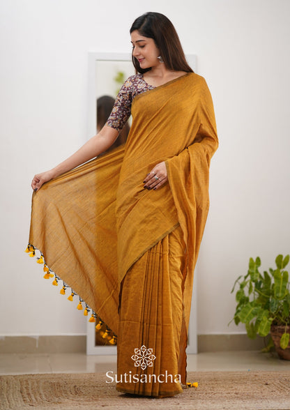 Dhiyona SS Sutisancha Mustard Handloom Cotton Saree & Designer Blouse