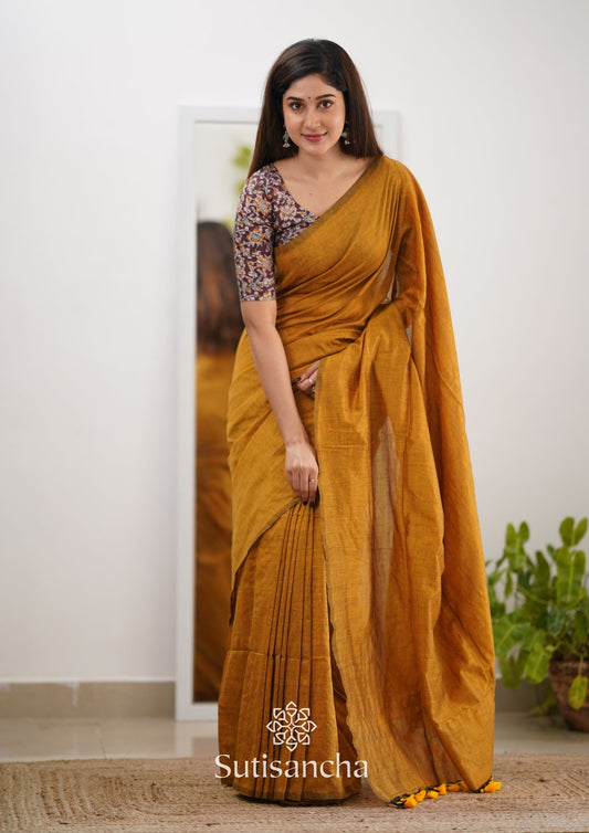 Dhiyona SS Sutisancha Mustard Handloom Cotton Saree & Designer Blouse