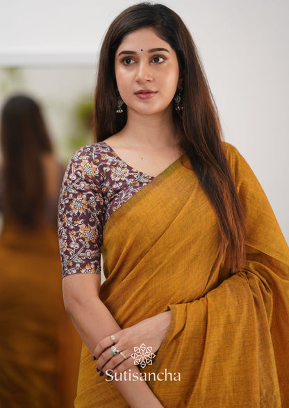 Dhiyona SS Sutisancha Mustard Handloom Cotton Saree & Designer Blouse