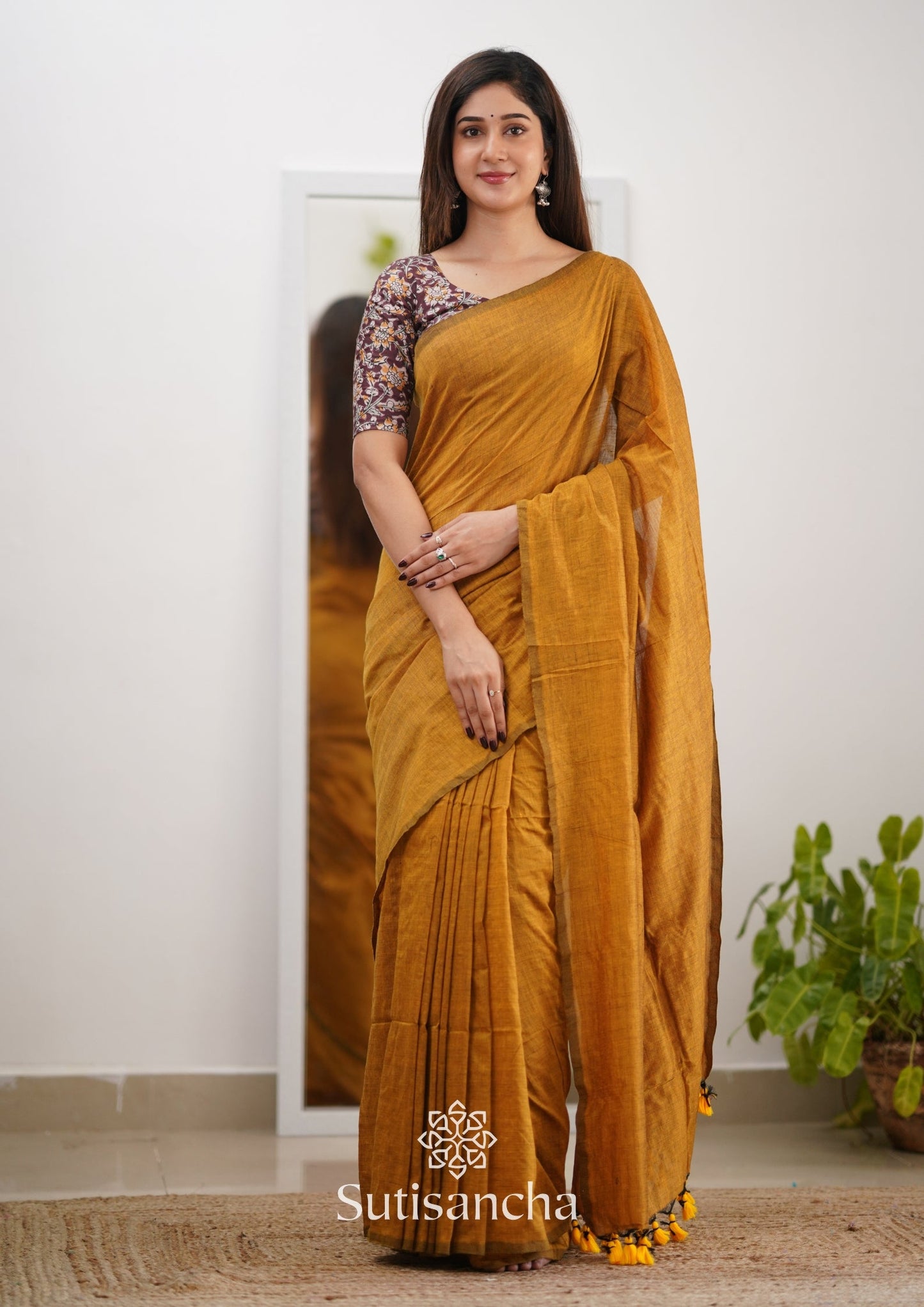 Dhiyona SS Sutisancha Mustard Handloom Cotton Saree & Designer Blouse