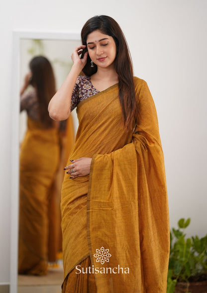 Dhiyona SS Sutisancha Mustard Handloom Cotton Saree & Designer Blouse