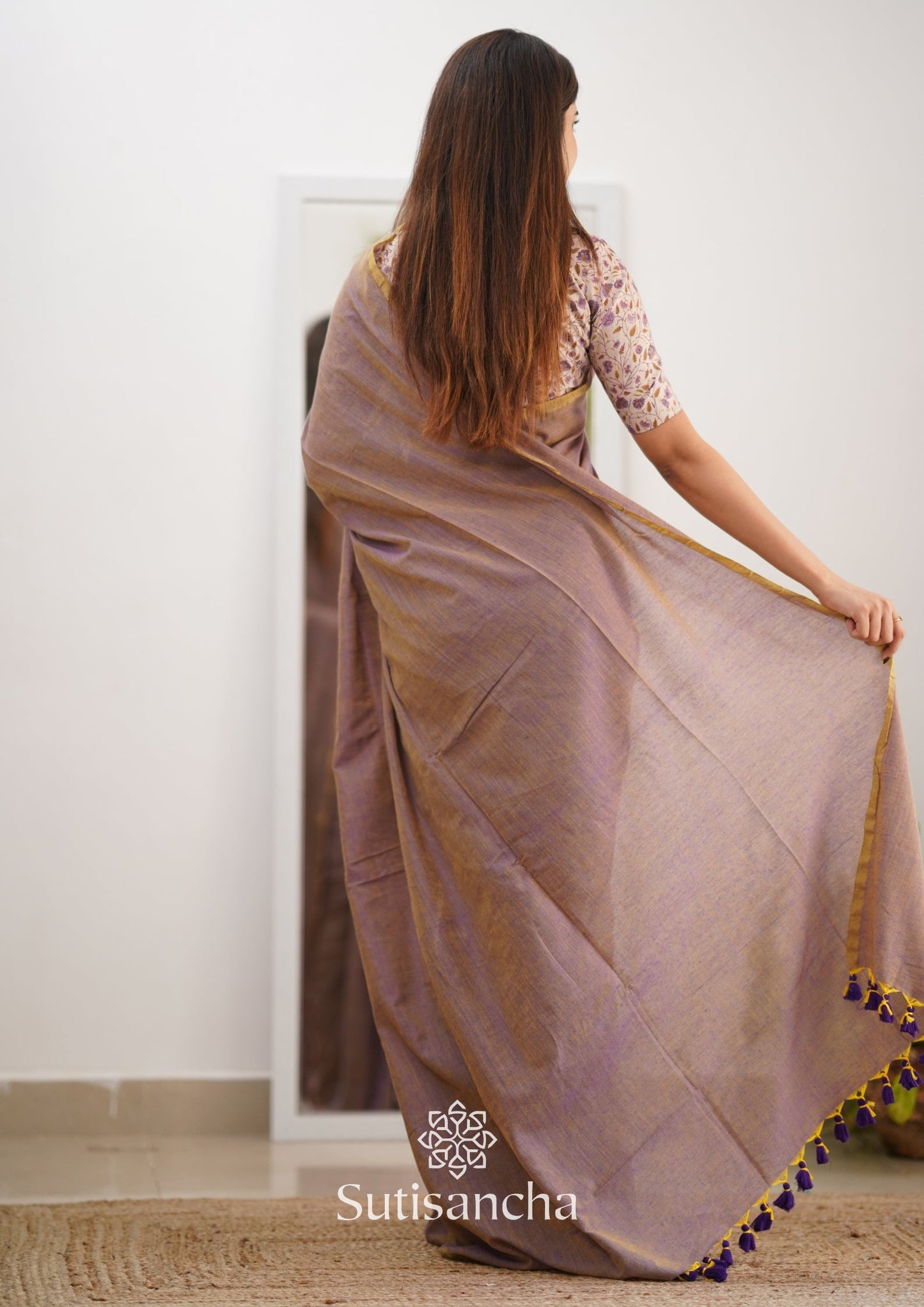 Dhiyona SS Sutisancha onion colour saree with designer Blouse
