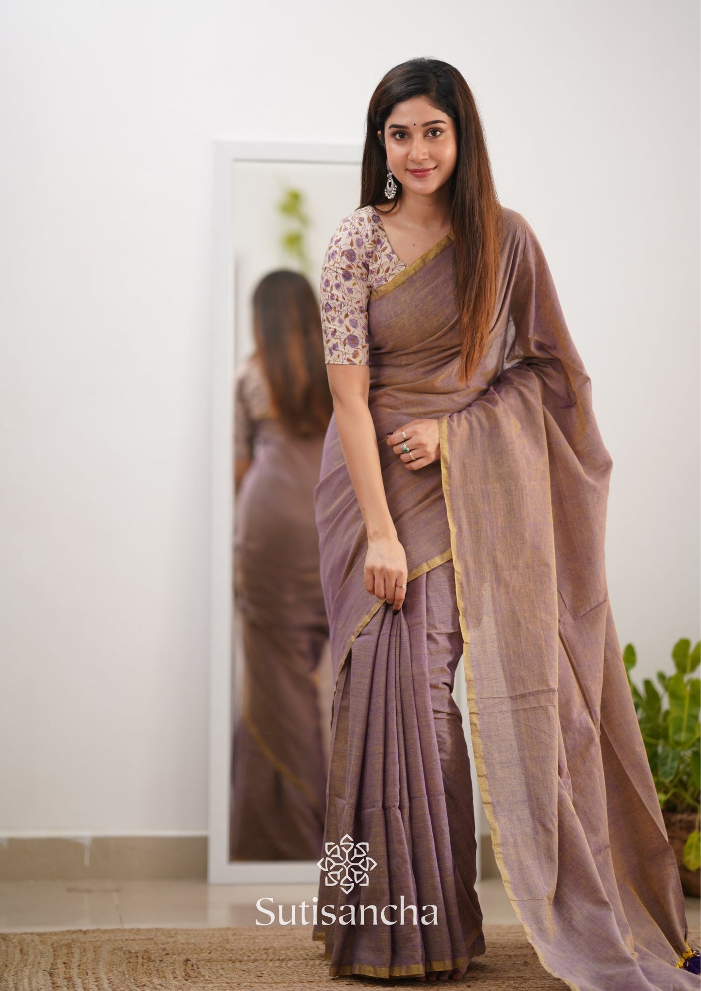 Dhiyona SS Sutisancha onion colour saree with designer Blouse