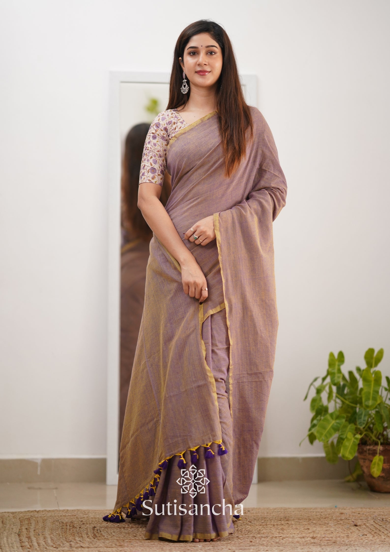 Dhiyona SS Sutisancha onion colour saree with designer Blouse