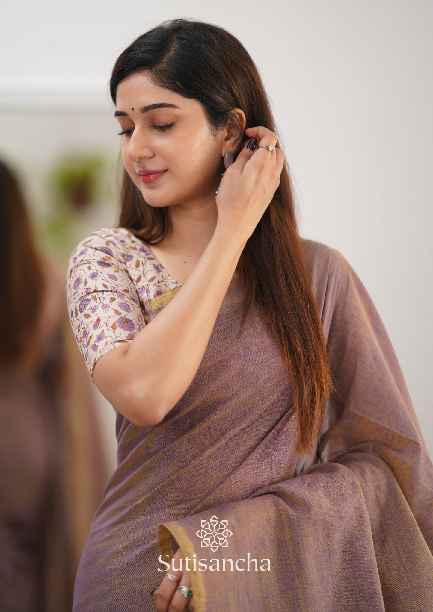 Dhiyona SS Sutisancha onion colour saree with designer Blouse