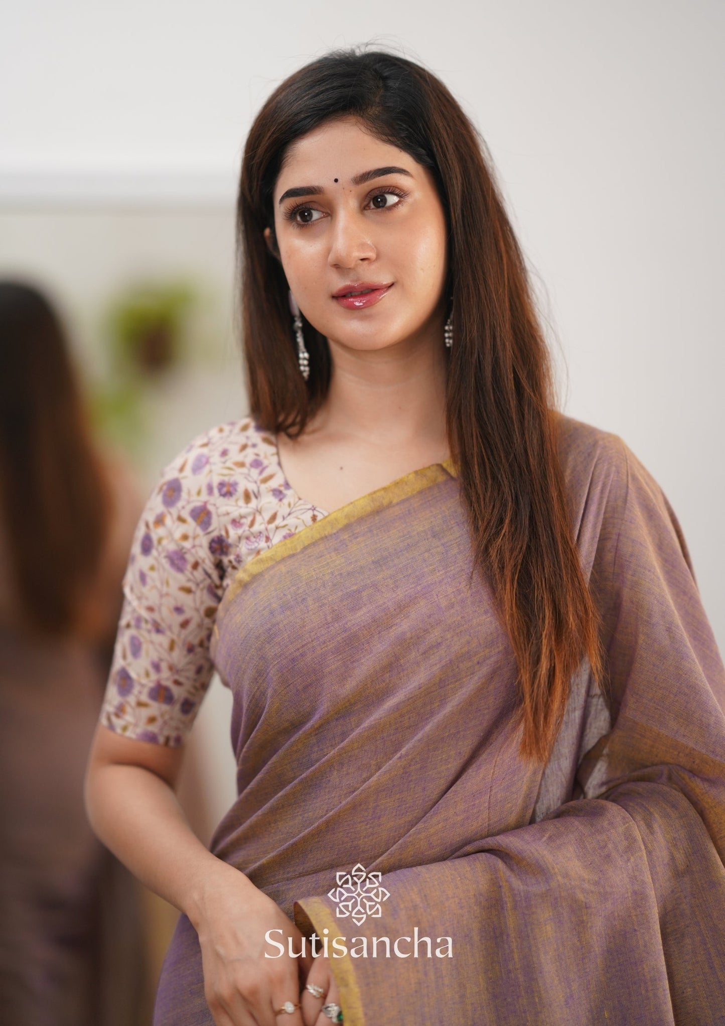 Dhiyona SS Sutisancha onion colour saree with designer Blouse