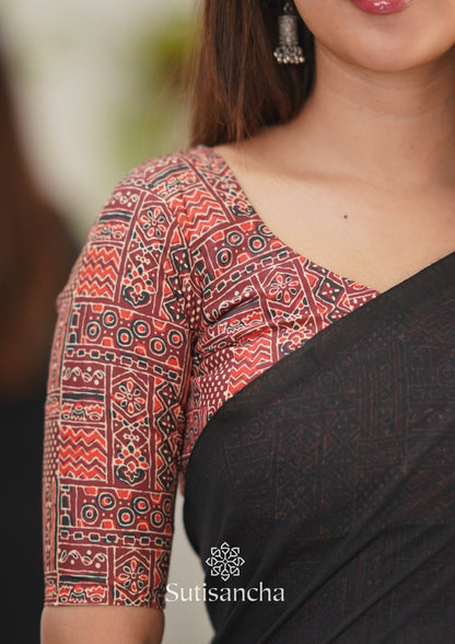 Dhiyona SS Sutisancha Black Handloom Cotton Saree With Designer Blouse