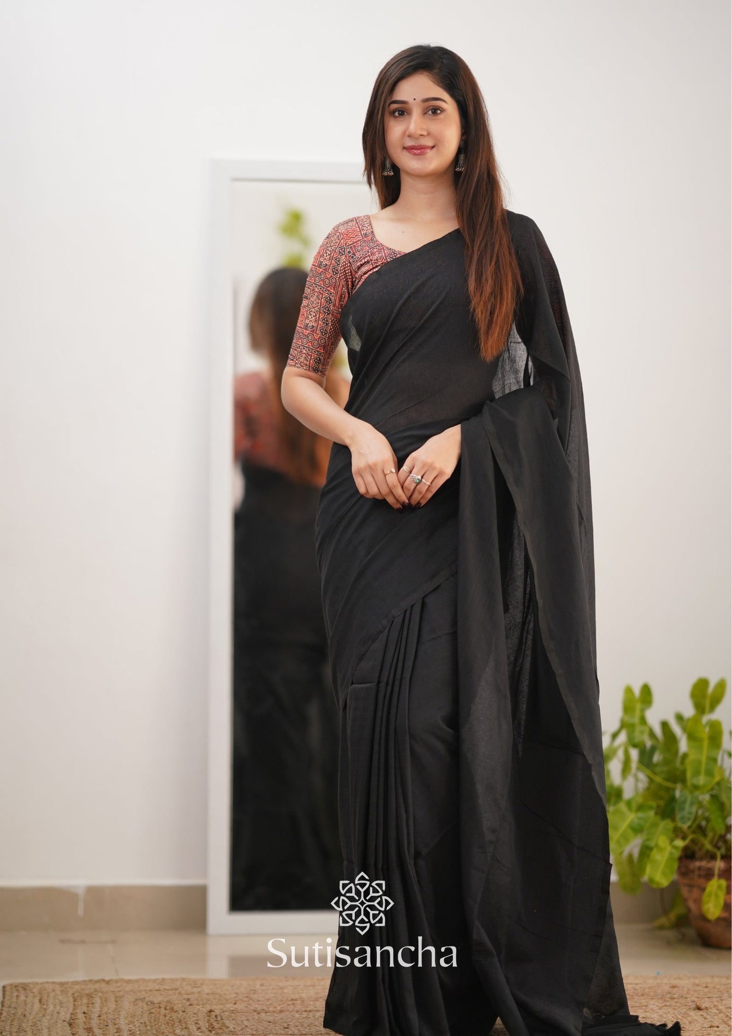 Dhiyona SS Sutisancha Black Handloom Cotton Saree With Designer Blouse