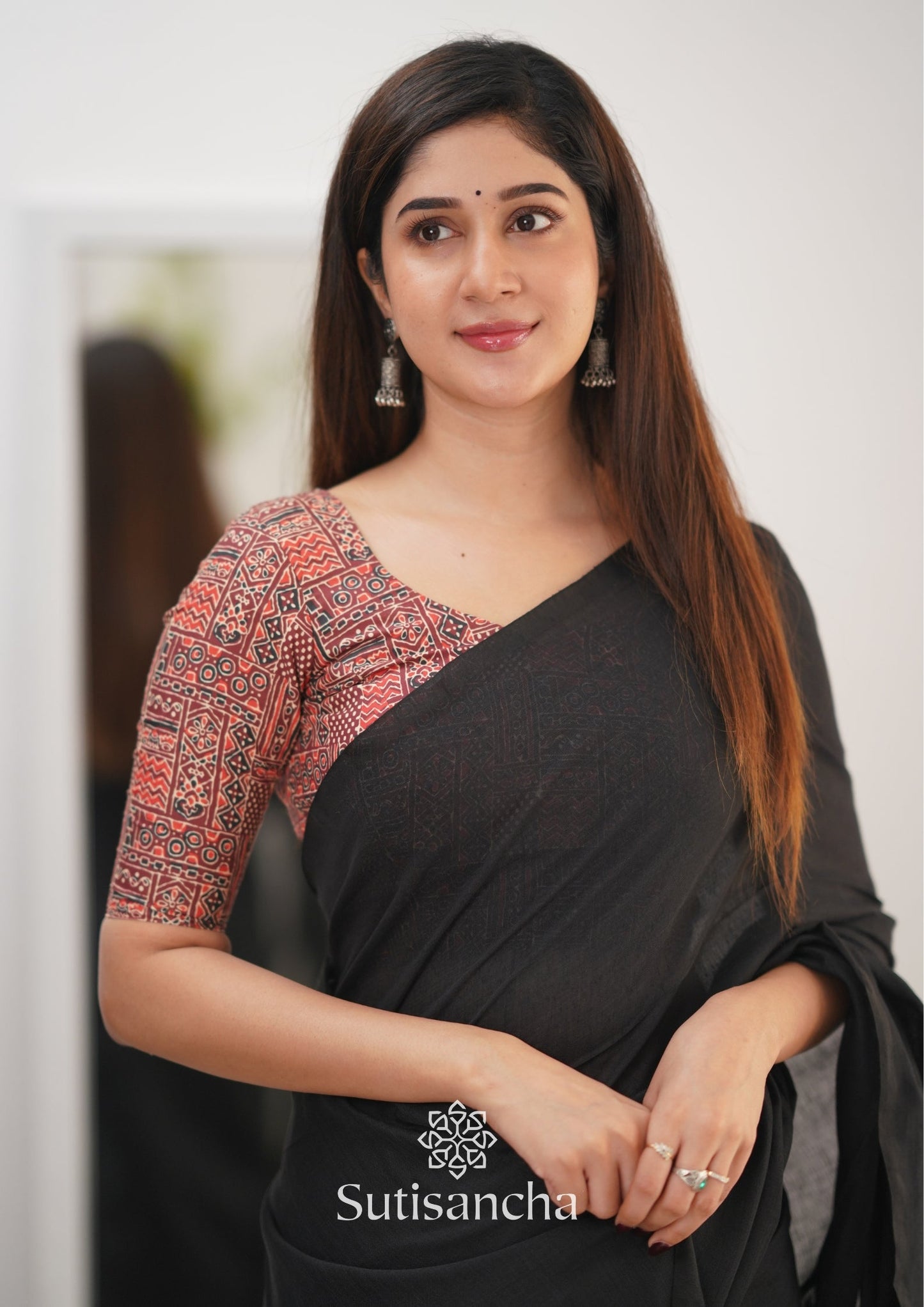 Dhiyona SS Sutisancha Black Handloom Cotton Saree With Designer Blouse
