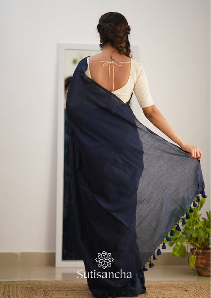 Dhiyona SS Sutisancha Navyblue Handloom Cotton Saree With Designer Blouse