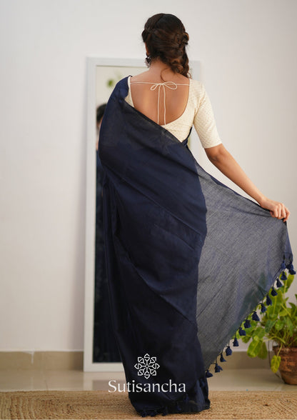 Dhiyona SS Sutisancha Navyblue Handloom Cotton Saree With Designer Blouse