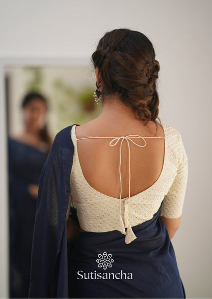 Dhiyona SS Sutisancha Navyblue Handloom Cotton Saree With Designer Blouse