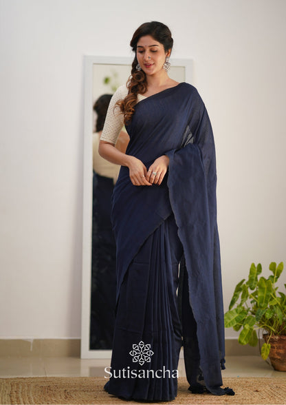 Dhiyona SS Sutisancha Navyblue Handloom Cotton Saree With Designer Blouse