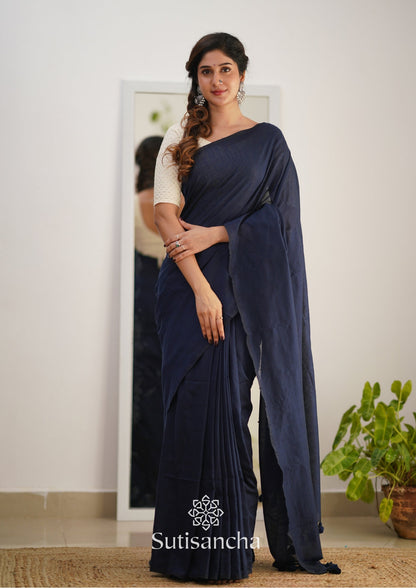 Dhiyona SS Sutisancha Navyblue Handloom Cotton Saree With Designer Blouse