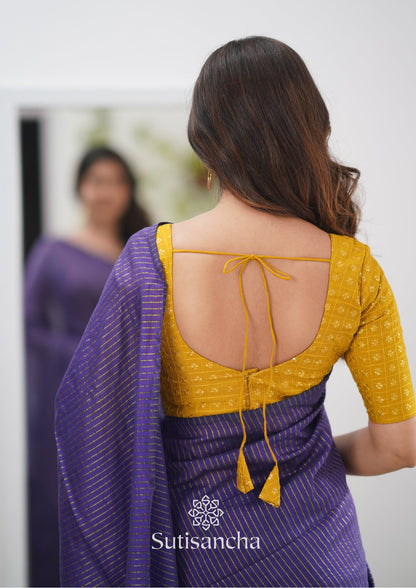Dhiyona SS Sutisancha purple Stripe cotton Saree designer work Blouse