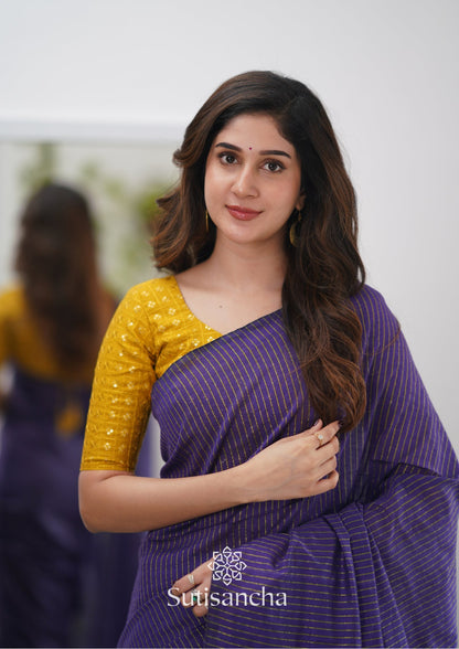 Dhiyona SS Sutisancha purple Stripe cotton Saree designer work Blouse