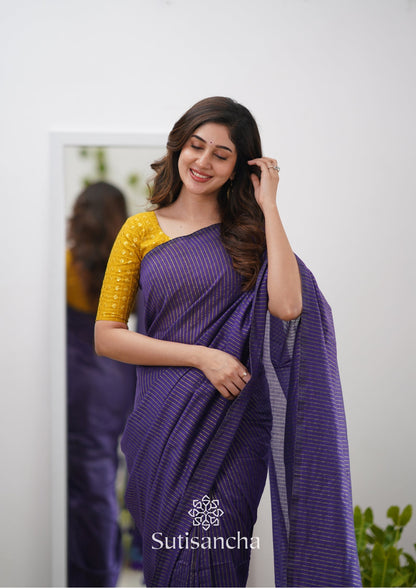 Dhiyona SS Sutisancha purple Stripe cotton Saree designer work Blouse