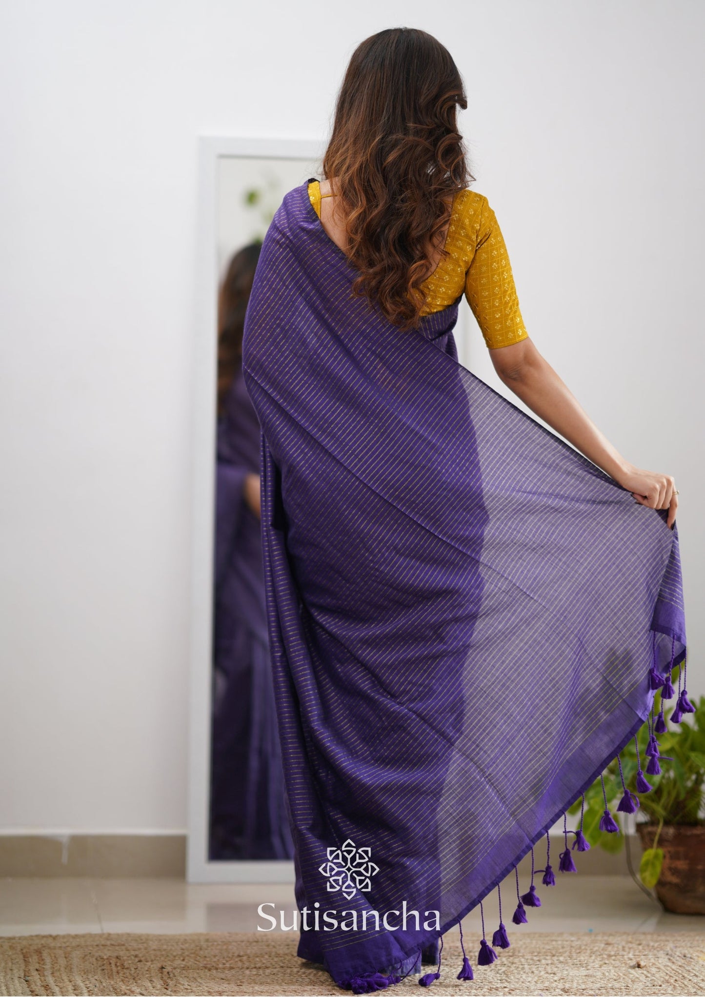 Dhiyona SS Sutisancha purple Stripe cotton Saree designer work Blouse