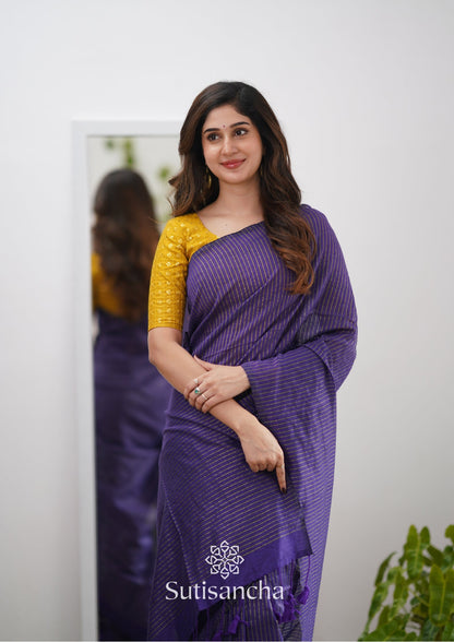 Dhiyona SS Sutisancha purple Stripe cotton Saree designer work Blouse