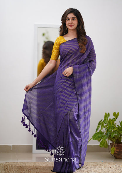 Dhiyona SS Sutisancha purple Stripe cotton Saree designer work Blouse