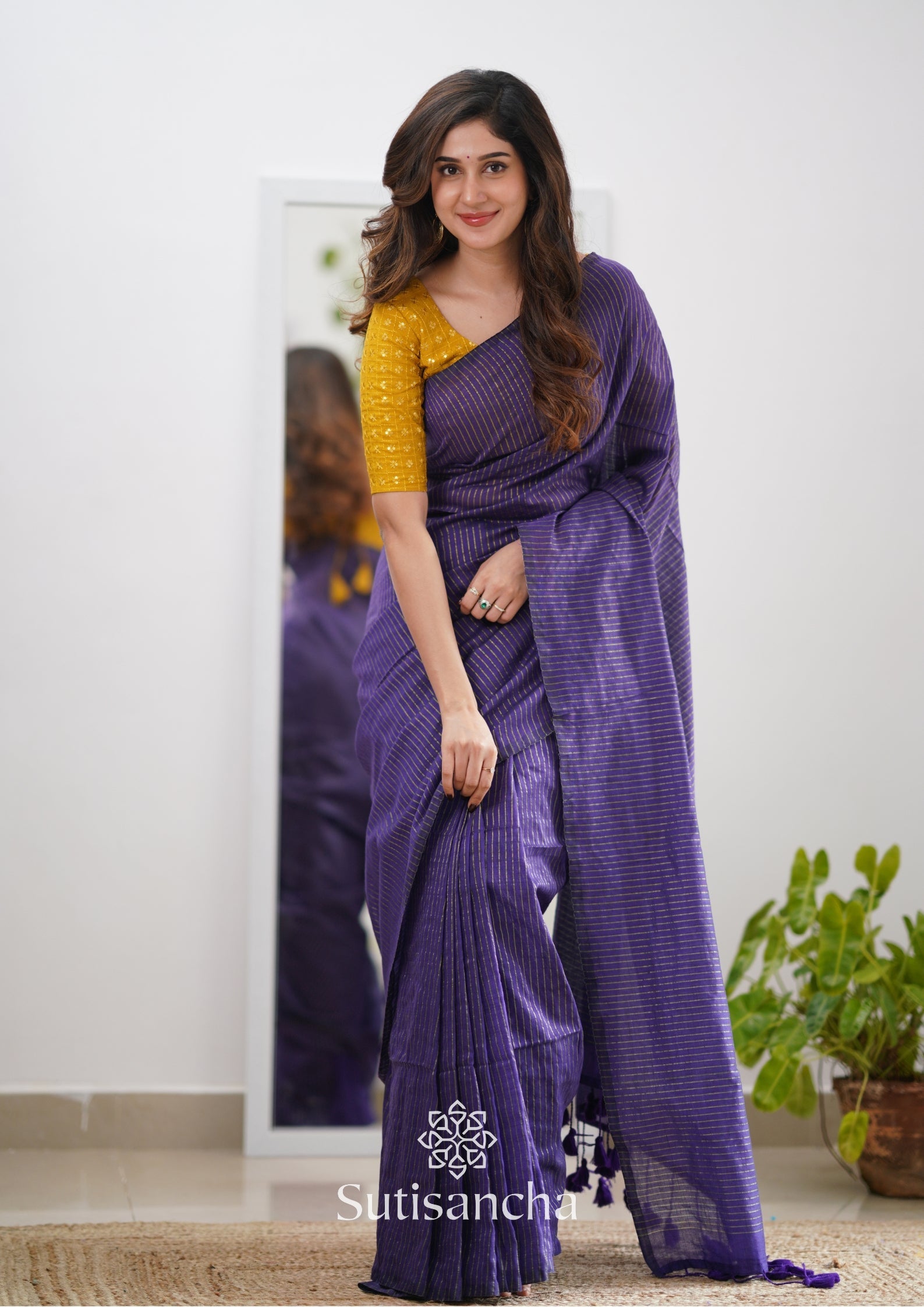 Dhiyona SS Sutisancha purple Stripe cotton Saree designer work Blouse