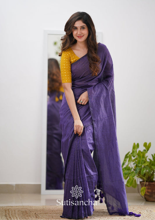 Dhiyona SS Sutisancha purple Stripe cotton Saree designer work Blouse