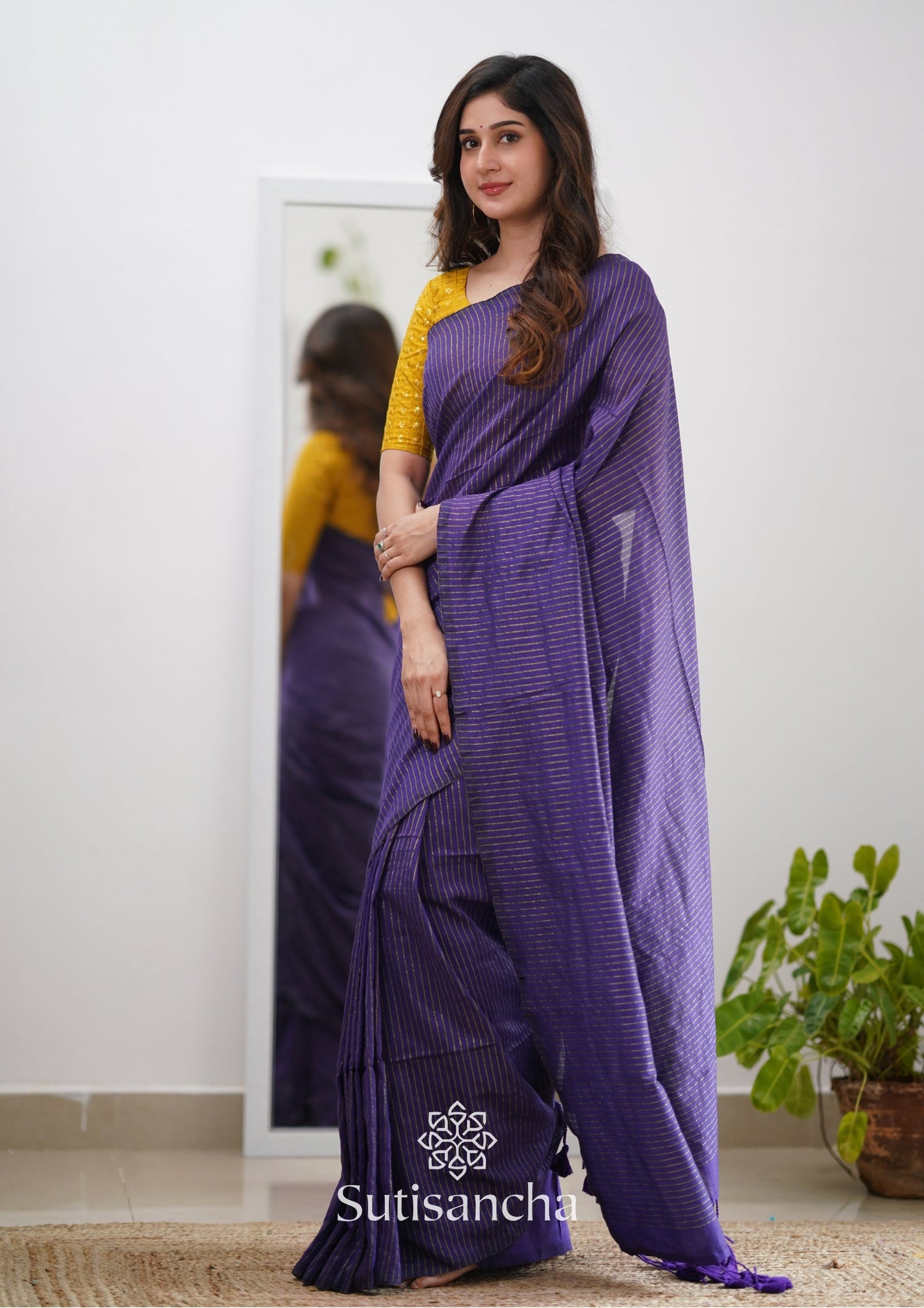 Dhiyona SS Sutisancha purple Stripe cotton Saree designer work Blouse