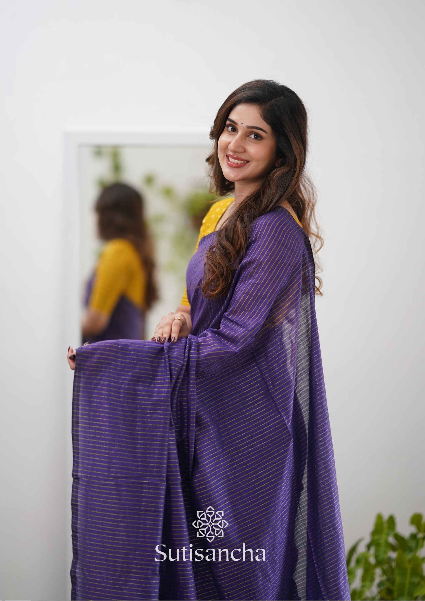 Dhiyona SS Sutisancha purple Stripe cotton Saree designer work Blouse