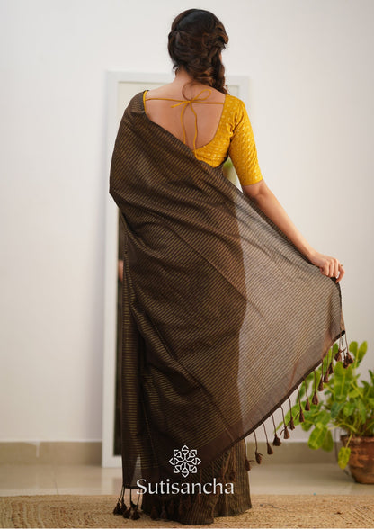 Dhiyona SS Sutisancha Brown Stripe cotton Saree designer work Blouse