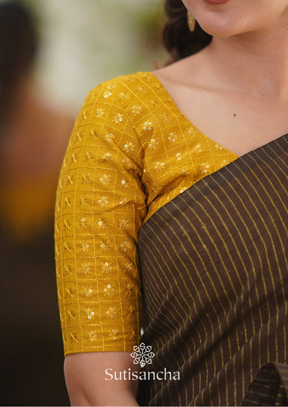 Dhiyona SS Sutisancha Brown Stripe cotton Saree designer work Blouse