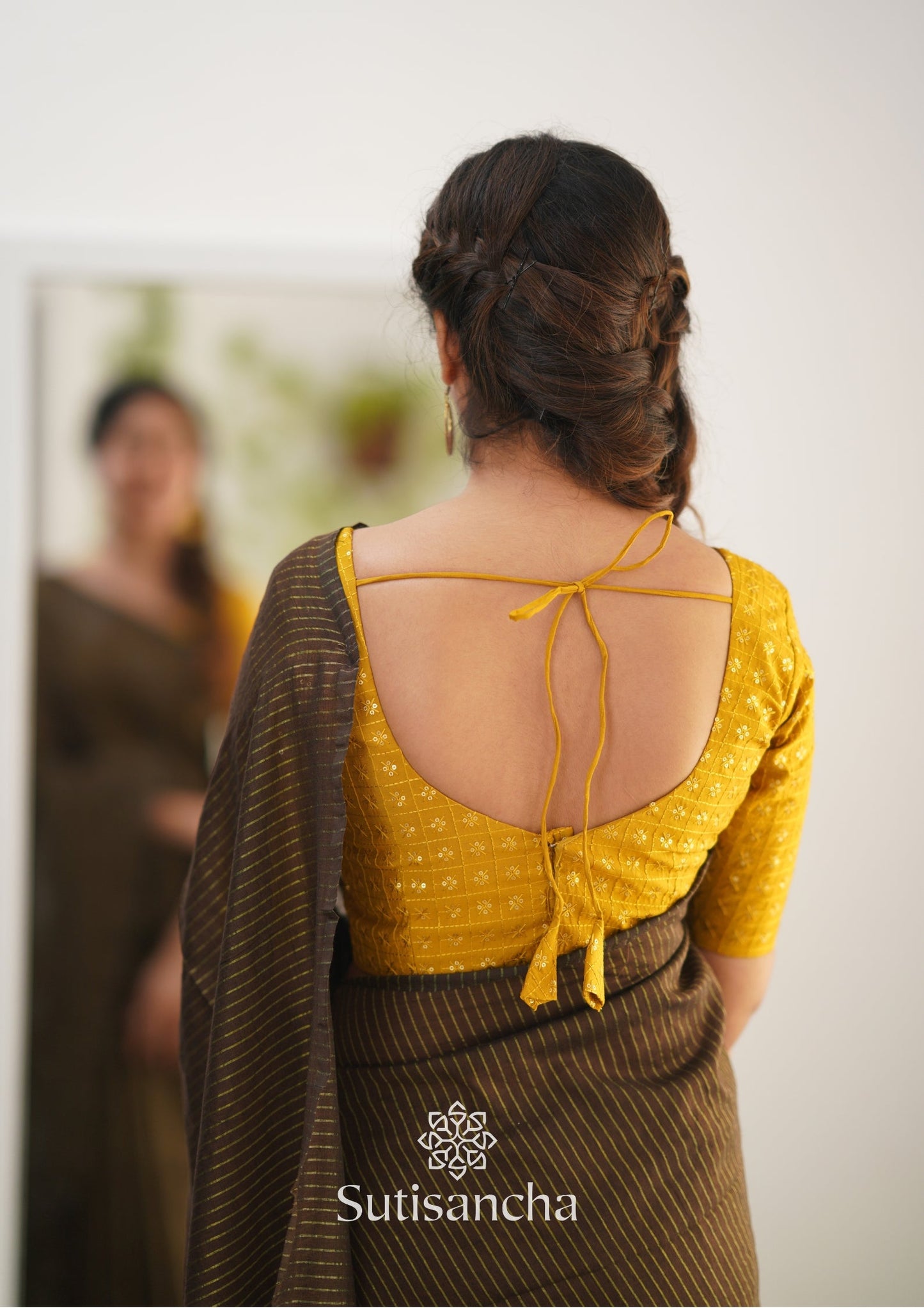 Dhiyona SS Sutisancha Brown Stripe cotton Saree designer work Blouse
