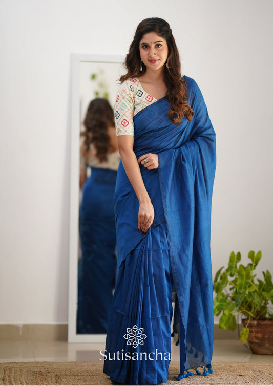 Dhiyona SS Sutisancha Indigoblue Handloom Cotton Saree with Designer Blouse