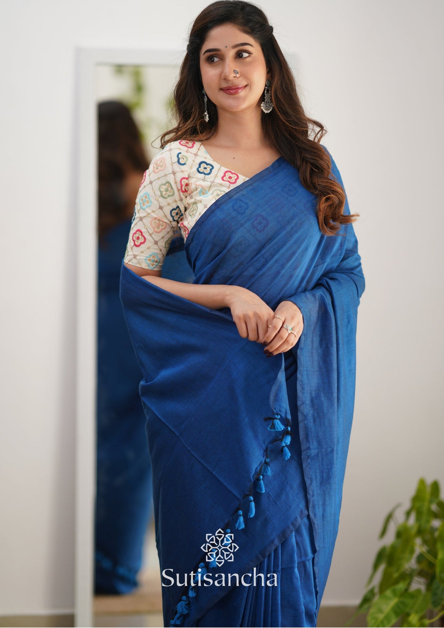 Dhiyona SS Sutisancha Indigoblue Handloom Cotton Saree with Designer Blouse