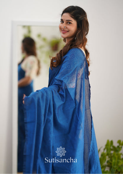 Dhiyona SS Sutisancha Indigoblue Handloom Cotton Saree with Designer Blouse