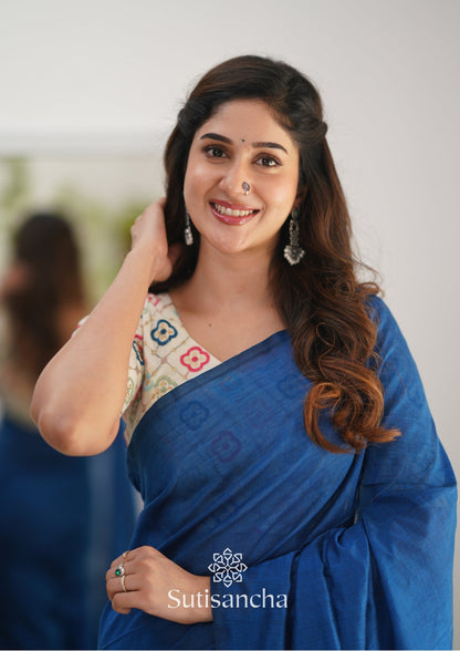 Dhiyona SS Sutisancha Indigoblue Handloom Cotton Saree with Designer Blouse
