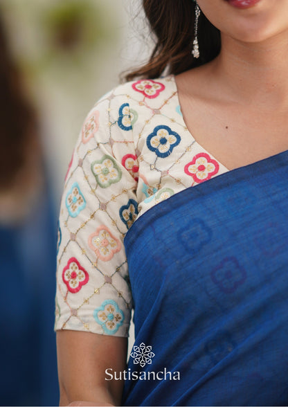 Dhiyona SS Sutisancha Indigoblue Handloom Cotton Saree with Designer Blouse