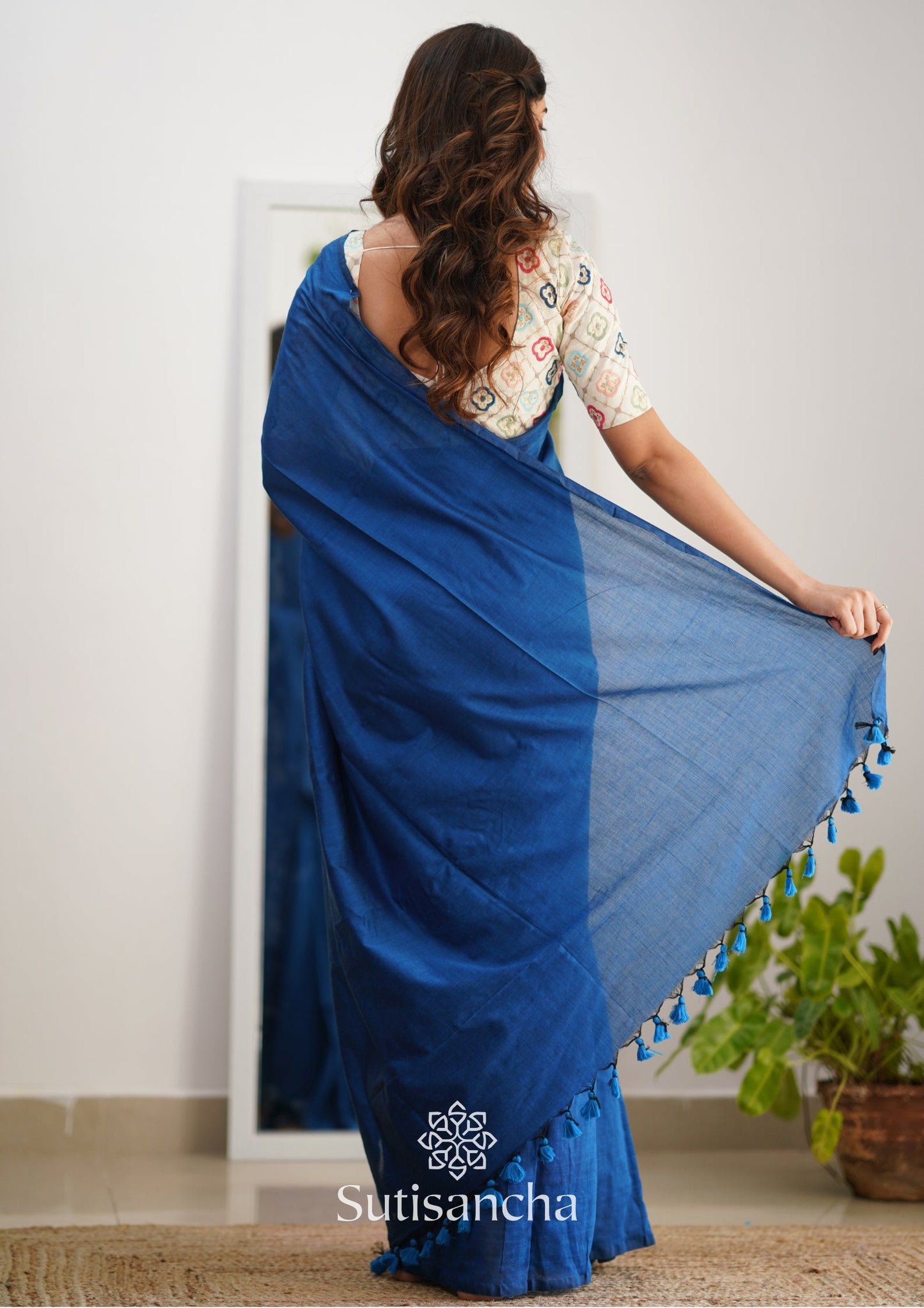Dhiyona SS Sutisancha Indigoblue Handloom Cotton Saree with Designer Blouse